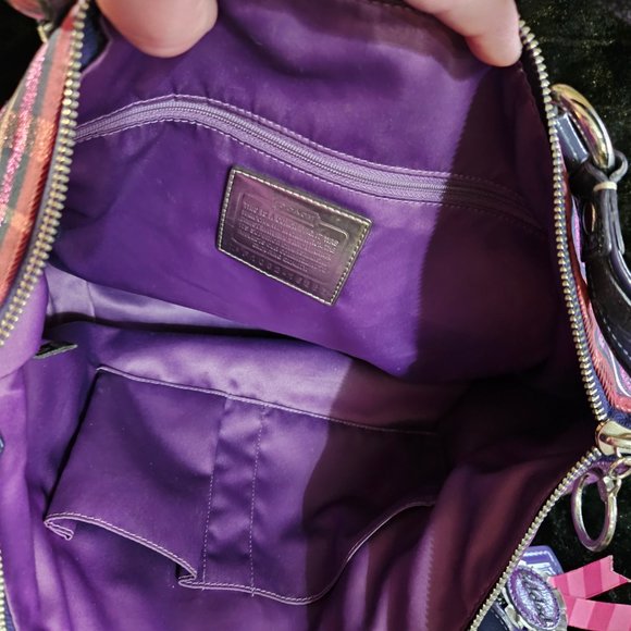 Coach Limited Edition Poppy Purple Tartan Plaid Large Glam Tote Bag - Picture 6 of 10